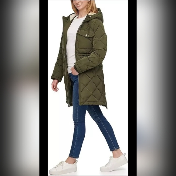 NWT Levi's Women's Sherpa Lined Long Hooded Parka Green Size M - Picture 5 of 6